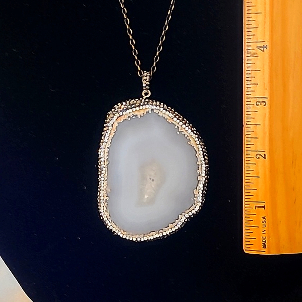 Genuine Natural taupe/gray large Agate slice w/ Swarovski  black Mothers Day